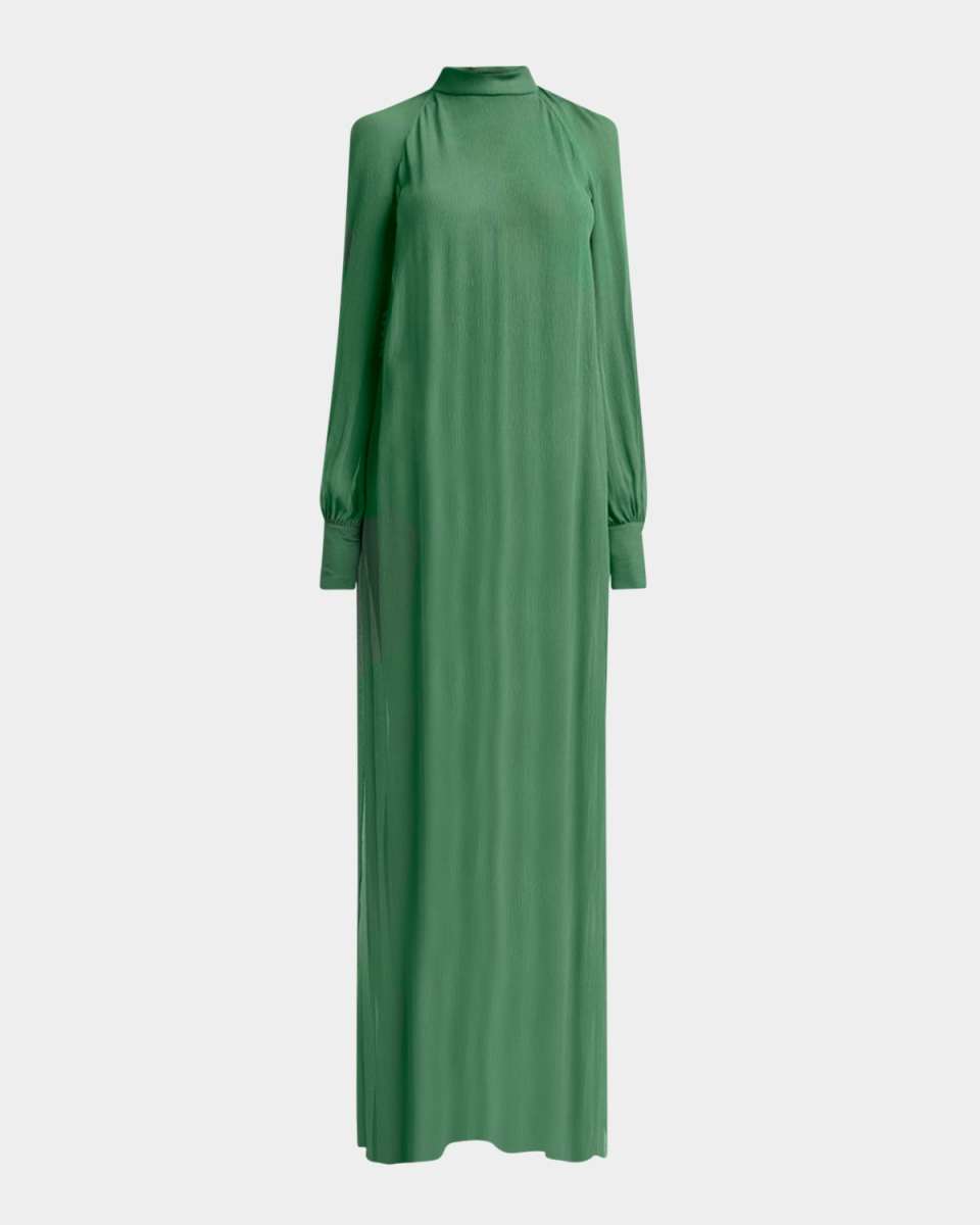 Silk Crepon Mock-Neck Long Tunic